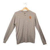 USC Trojans Men's Team Trojan Heather Gray SC Interlock Embroidered Henley Long Sleeve Thermal Shirt